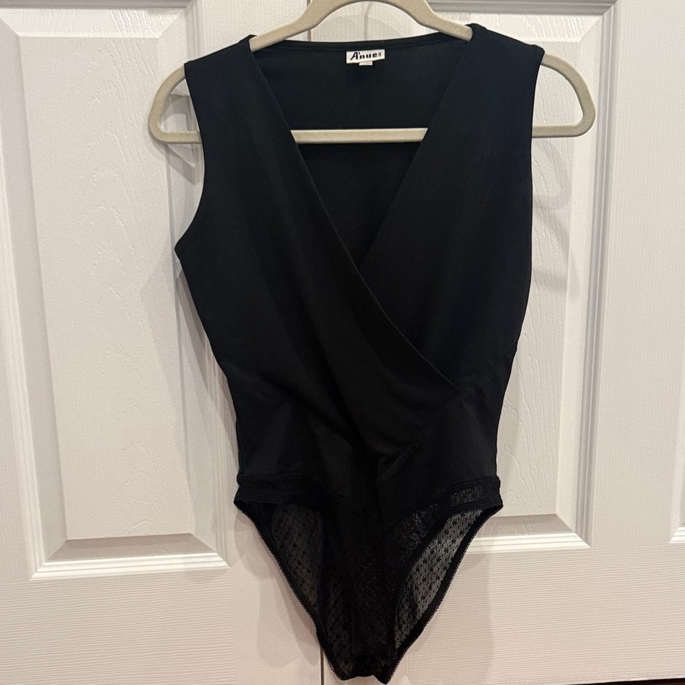 Anue Black Sleeveless Lace Bodysuit